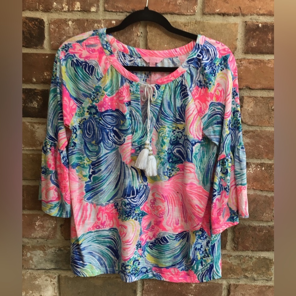 Lilly Pulitzer Pink and Blue Swirl Blouse size small